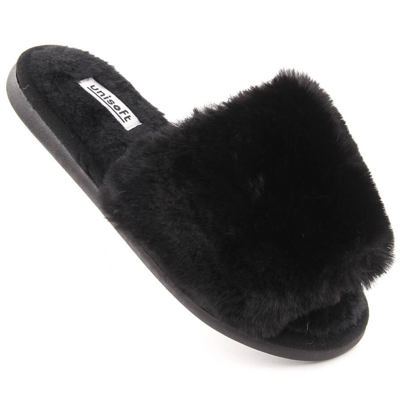 Hemtofflor för kvinnor med päls, svart Unisoft 6644