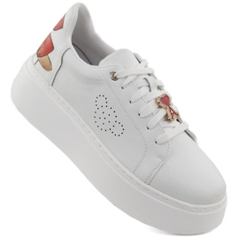 Sportskor i läder på plattform, vit Vinceza 89101