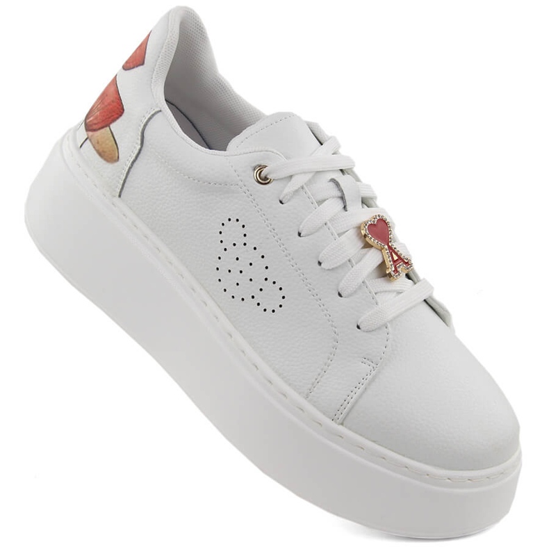 Sportskor i läder på plattform, vit Vinceza 89101