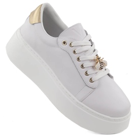 Sportskor i läder på plattform, vit Vinceza 89101