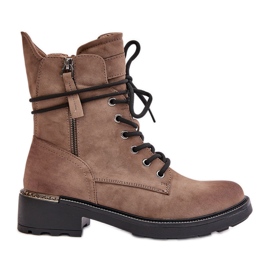 Höga arbetsstövlar med dragkedjor, Mörkbeige Maisa