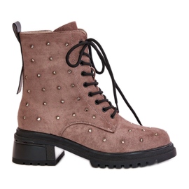 S.Barski Dekorerade arbetsstövlar för kvinnor, isolerade D&amp;A MR880-017 Taupe beige