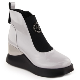 Grå kilstövlar i läder för kvinnor Vinceza 66703