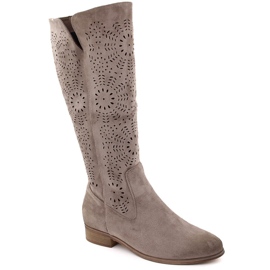 Mockaisolerade genombrutna stövlar khaki Potocki 12522 för kvinnor beige