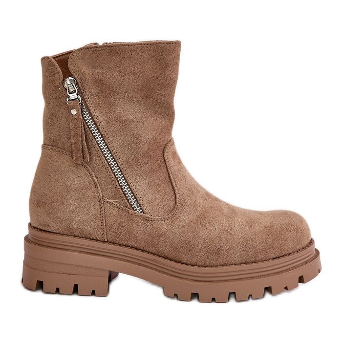 Isolerade ankelboots på platt klack gjorda av eko-mocka, beige Reloma