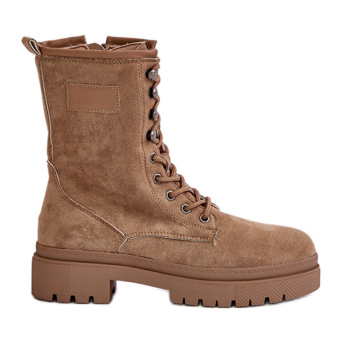 Arbetarstövlar för kvinnor med dragkedja Tillverkade av ekomocka, mörkbeige savalann