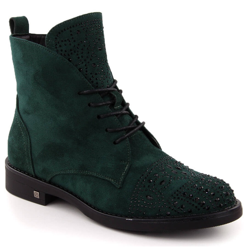 Ankelstövlar för kvinnor med zirkoner, grön Potocki SZ12178