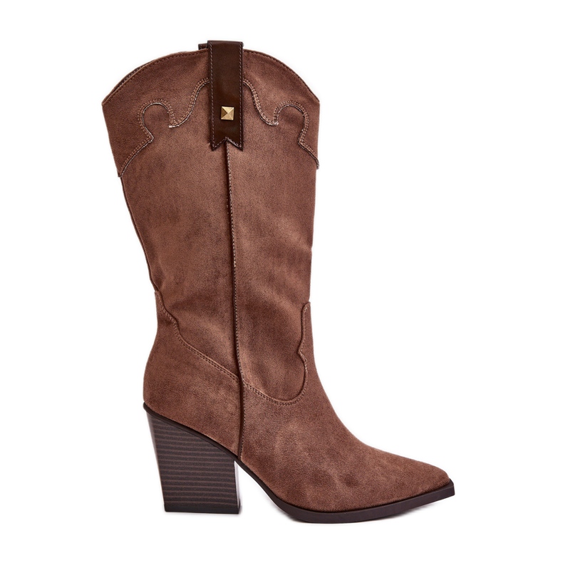 Isolerade Cowboystövlar på hög klack, Eco Mocka Brun, Hanivin