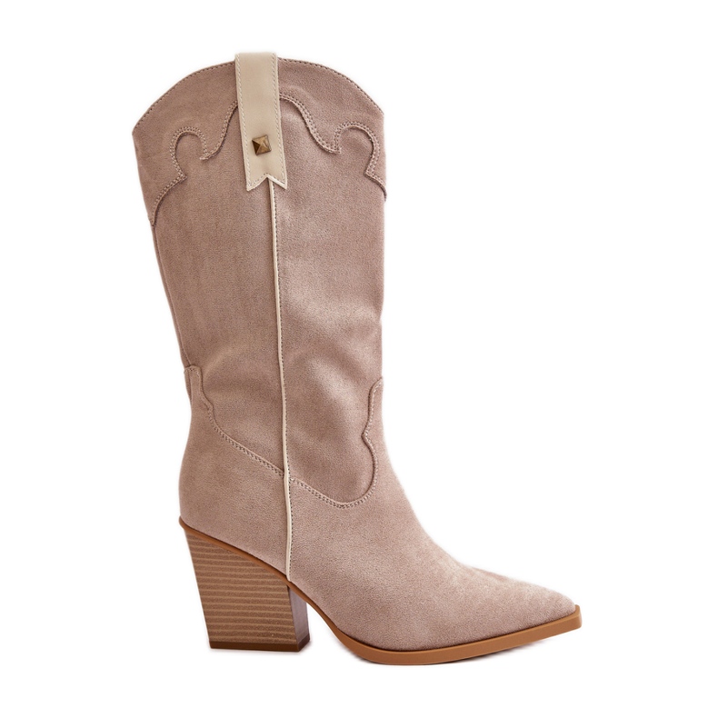 Isolerade cowboystövlar på hög klack Eco Mocka Beige Hanivin