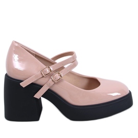 Lorai Khaki pumps med bred häl beige