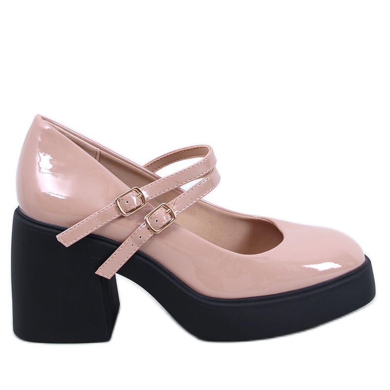 Lorai Khaki pumps med bred häl beige