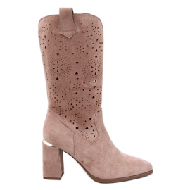 Strokes Khaki genombrutna högklackade stövlar brun