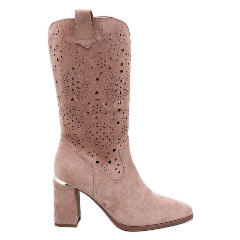 Strokes Khaki genombrutna högklackade stövlar brun