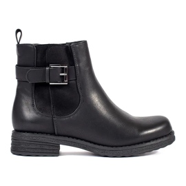 Svarta ankelstövlar för kvinnor med spänne på låg klack