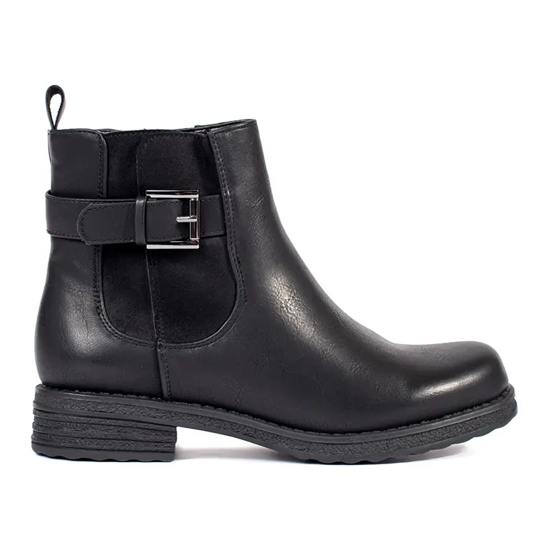 Svarta ankelstövlar för kvinnor med spänne på låg klack