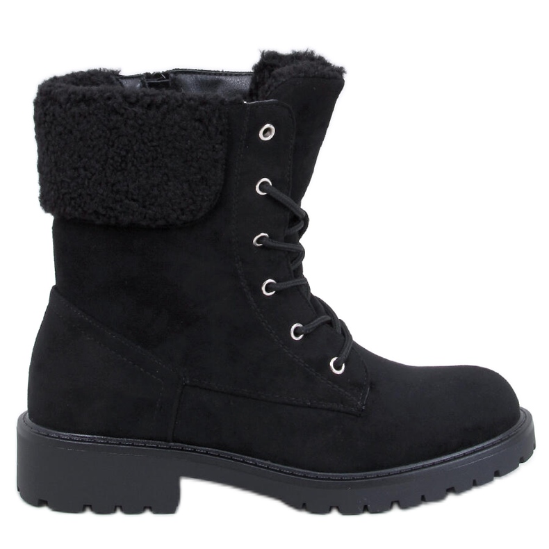 Barkoi Svarta ankelboots med snörning och fårskinn