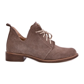 Zazoo 2959 Mocka Oxfords snörskor med platta klackar Mörkbeige