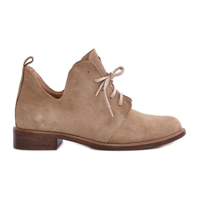 Zazoo 2959 Mocka Oxfords snörskor med platta klackar Beige