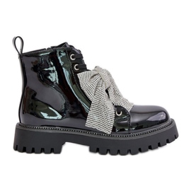 Lackstövlar för damer med rosett, Black Ocenttia svart