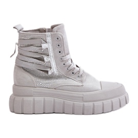 Höga sneakers för kvinnor på en massiv plattform med dekoration, grå Zaidria