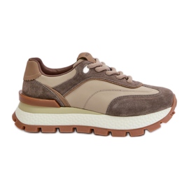 Platformsneakers dam gjorda av naturligt läder Vinceza 41465 Beige