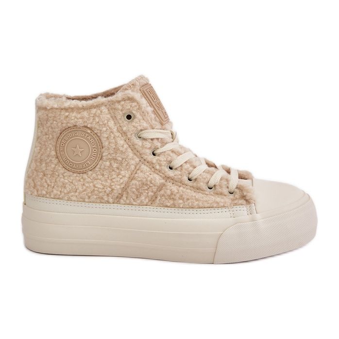 Isolerade damsneakers med päls fårskinn Big Star OO274A444 Beige