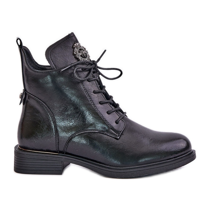 Isolerade plattklackade stövlar med dekoration, Svart Leonise