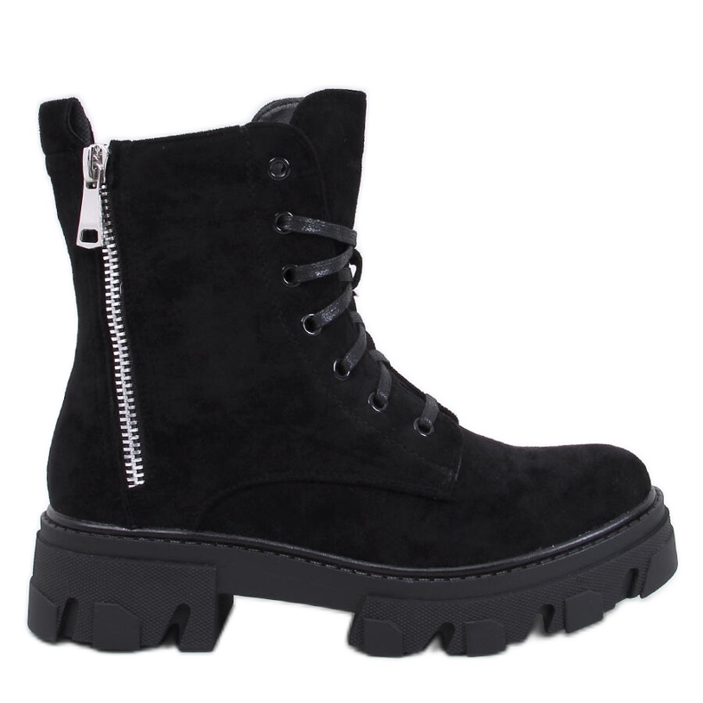 Healy Black ankelboots med snörning och tjock sula svart