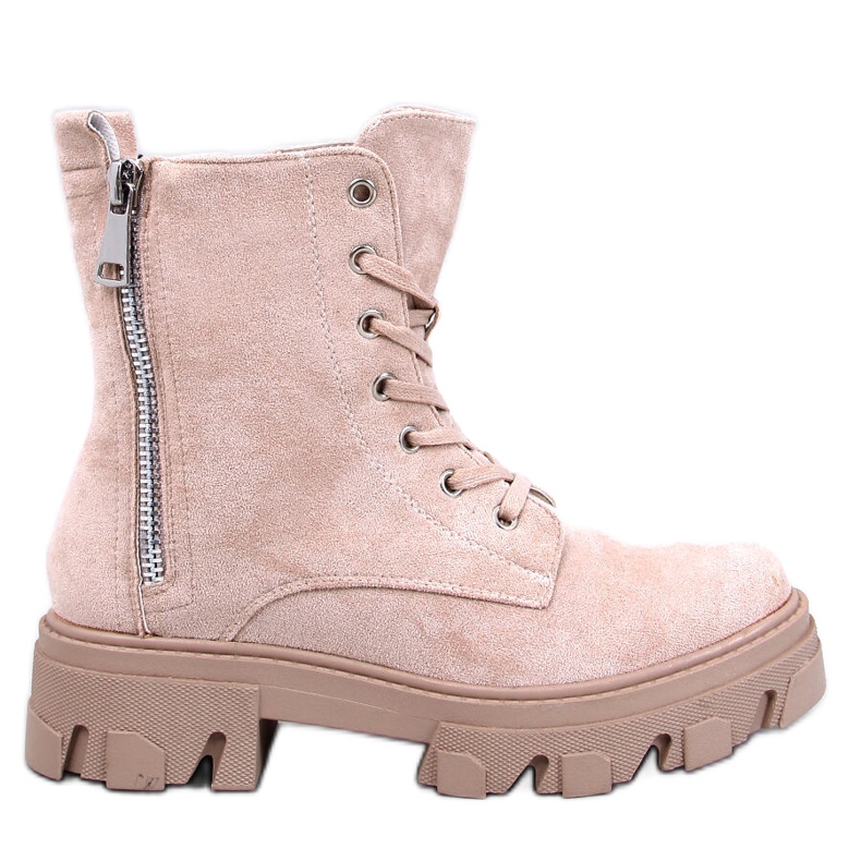 Healy Beige ankelboots med snörning och tjock sula
