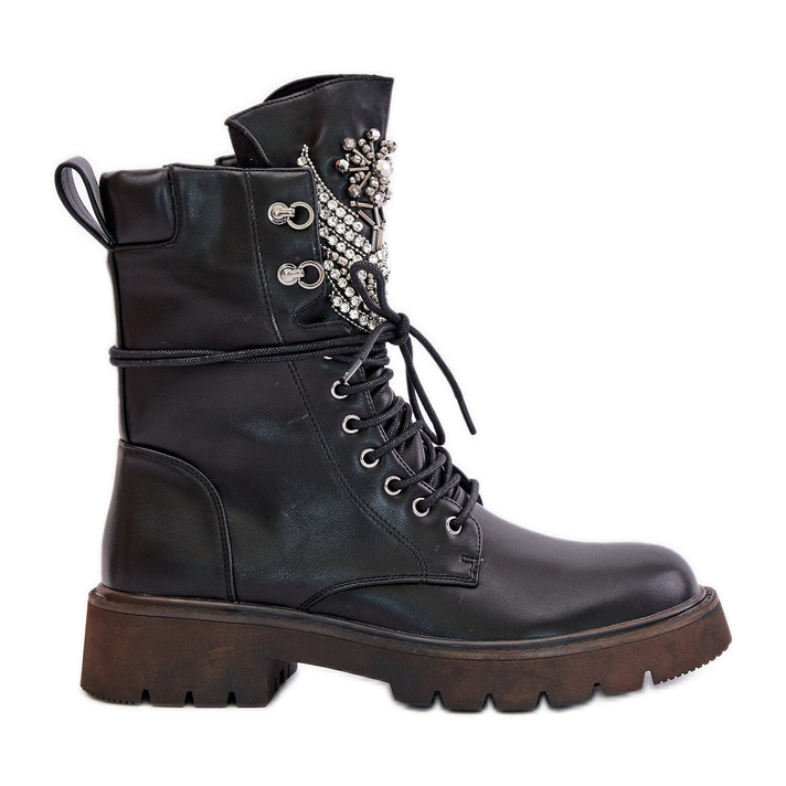 S.Barski Arbetsstövlar i ekologisk läder med dekoration isolerade D&amp;A MR880-080 Svart