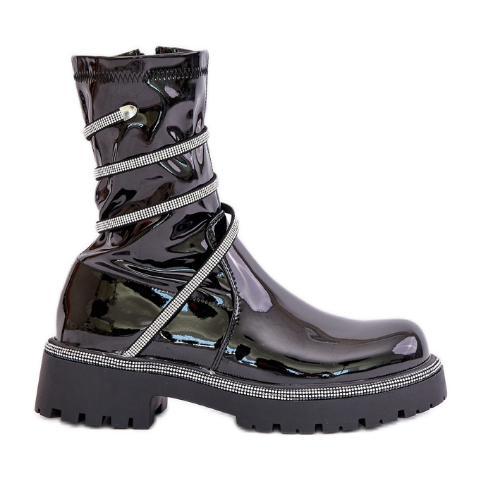 Patentboots med dekoration Svart Kikizelle
