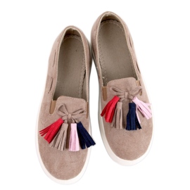 Khaki höstsneakers med fransar beige