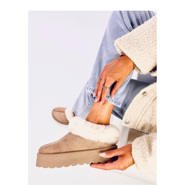 Yogi Khaki korta snöstövlar med päls - Inello beige