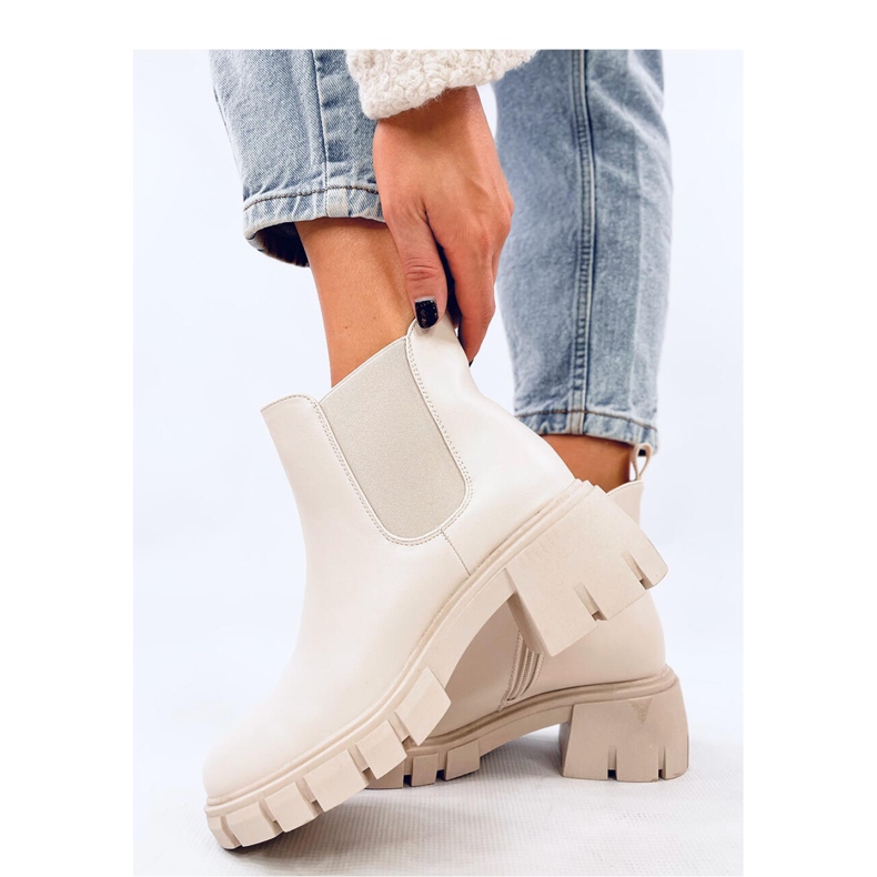 Ledeck Beige Pu bredklackade Chelsea-stövlar - Inello