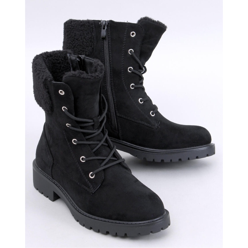 Barkoi Svarta ankelboots med snörning med fårskinn - Inello