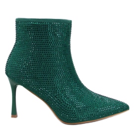 Högklackade ankelboots med gröna kristaller
