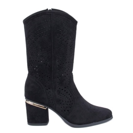 Svarta genombrutna högklackade stövlar