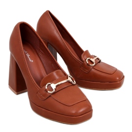 Camel högklackade loafers brun