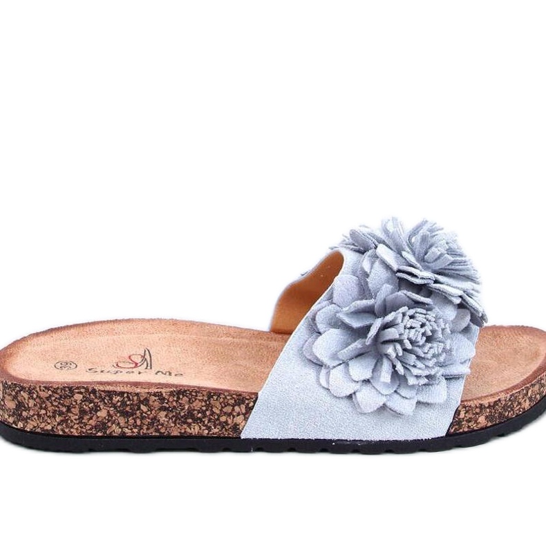 Kork flip-flops med grå blommor