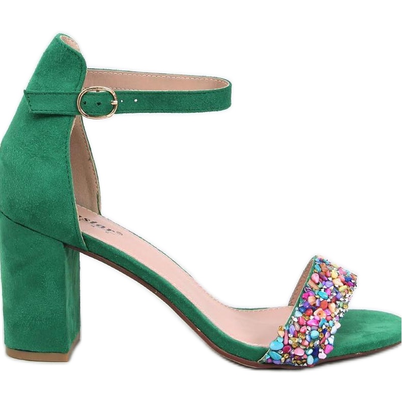 Valentine Gröna högklackade sandaler med stenar - Inello