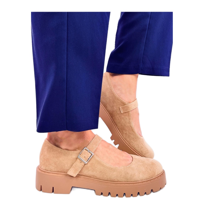 Holmess Khaki strappy plattformsbalettlägenheter - Inello beige