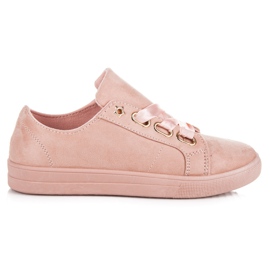 Ideal Shoes Sneakers i mocka med band rosa