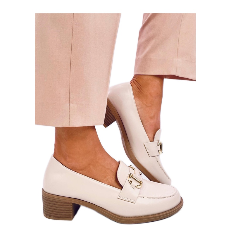 Rabier Beige bredklackade pumps - Inello