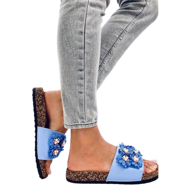 Emiles Blå korkflipflops med blommor - Inello