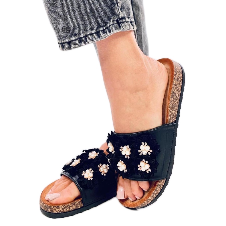 Sandal Cork flipflops med blommor Emiles Black - Inello svart
