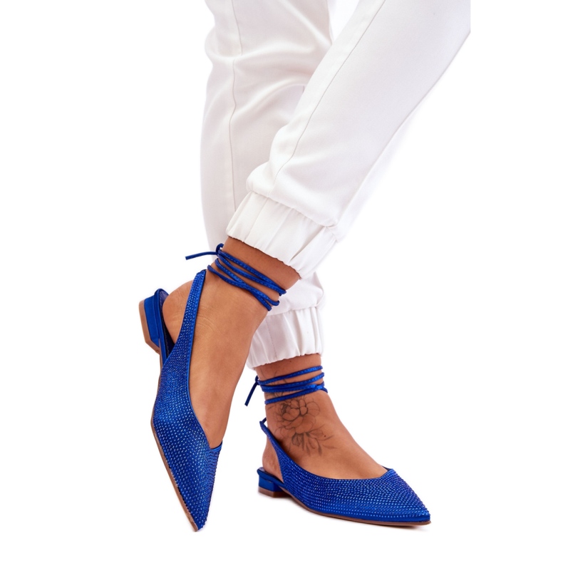 Blå ballerinaskor med snörning för kvinnor