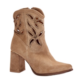 Lewski Beige genombrutna högklackade ankelstövlar