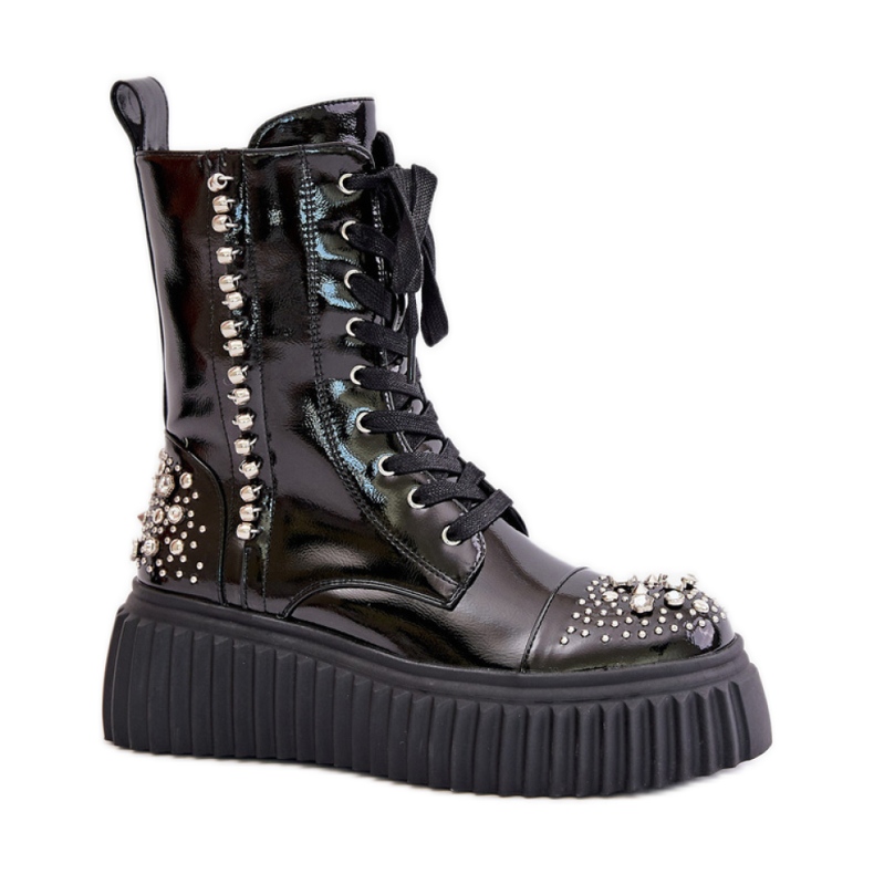 S.Barski Lackläder plattformsstövlar med svart dekoration