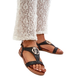 S.Barski Damsandaler med gulddekor Svart