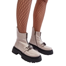 Platta stövlar för kvinnor Ljusgrå Lack